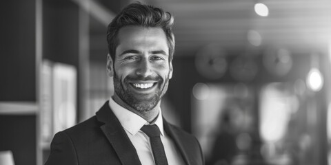 Poster - A man in a suit and tie smiling at the camera, suitable for business concepts