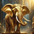 an elephant statue cast in shimmering gold, symbolizing strength, wisdom, and prosperity