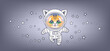 Vector cute cartoon kitten astronaut on a background of the starry sky. Space red kitten in a spacesuit.