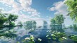 VR landscape mimicking an ideal world with no pollution, pristine waters and clean air, --ar 16:9