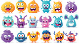 Fototapeta Dinusie - Funny monsters cartoon characters set. Colorful abs