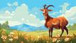 Goat in the meadow 2d flat cartoon vactor illustration