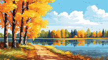 Golden Polish Autumn  Colorful Trees By The Lake O