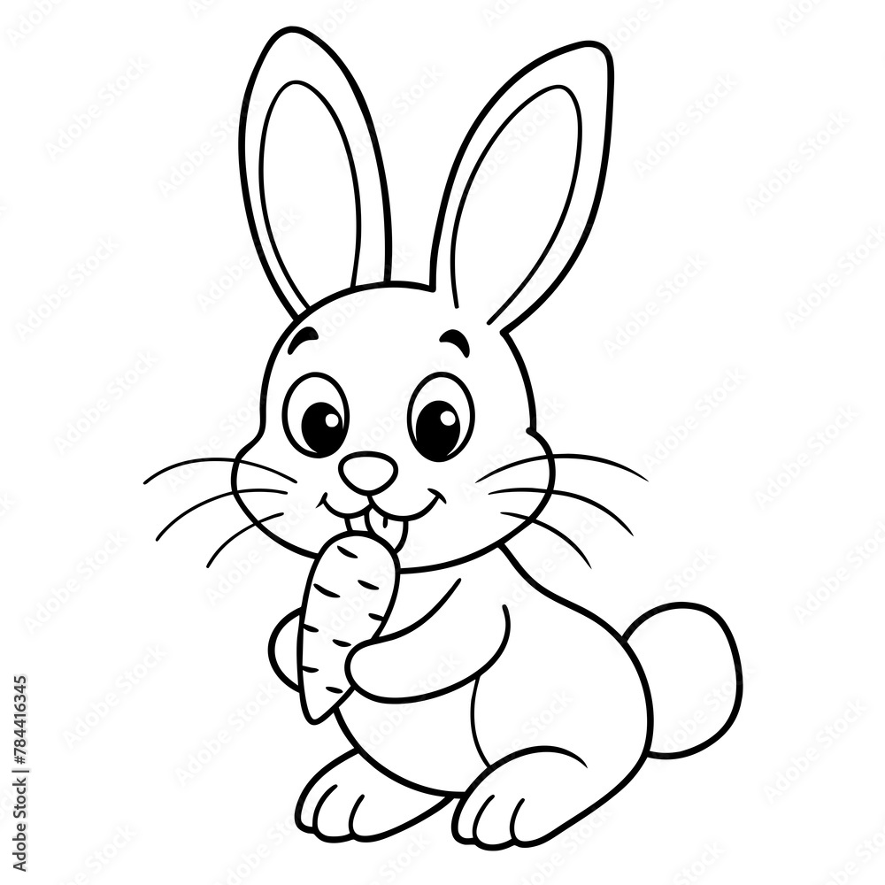 Coloring page outline of cartoon rabbit with carrot. Vector ...