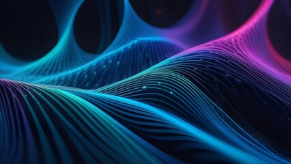 Poster - Abstract digital wave design with futuristic technology elements. Blue motion blur and neon glow