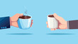 Hand and cup 2d flat cartoon vactor illustration isolated