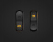 Realistic toggle switch. Black switches with backlight, on off - position. Vector illustration.