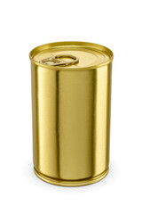 Wall Mural - Clean yellow metallic tin can for preserved food isolated. Transparent PNG image.