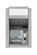 Gray wall mounted ATM cash machine with blank screen isolated. Transparent PNG image.