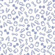 Seamless Pattern of Fitness or Gym Related Icons in Outline Style. Kettlebell, Dumbbells, Jumping Rope, Running Shoe, Handgrip