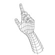 Wireframe or Polygonal Mesh Hand Touching the Screen in Front of Viewer