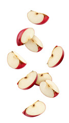 Wall Mural - falling red apple slice isolated on white background, full depth of field