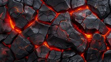   A Detailed Shot Of A Rock Formation With Molten Lava Flowing In The Heart, And Red Flames Erupting From The Rocks