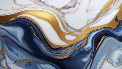 Wall Mural - abstract marble background featuring a blue and white liquid texture, accentuated by delicate gold veins. a luxurious and elegant visual experience.