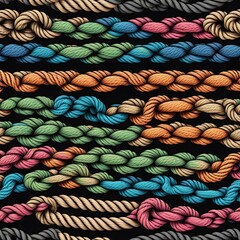 Wall Mural - colorful collection of ropes arranged in a seamless pattern against a black background. a vibrant and intricate design ideal for a variety of creative uses.