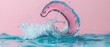   Pink object in midst of rosy water, aglow with splashing waves