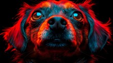   A Detailed Shot Of A Dog's Face With Radiant Red And Blue Beams Emanating From Its Eyes