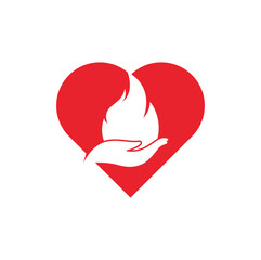 Sticker - Fire care heart shape concept vector logo design concept. Hand and fire icon logo design.