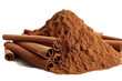 Aromatic Symphony: A Pile of Cinnamon Sticks and Powder. On White or PNG Transparent Background.