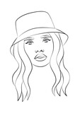 Fototapeta Sypialnia - simple, minimalist illustration of a beautiful young woman in a panama hat, vector line art, fashion accessories, vacation concept