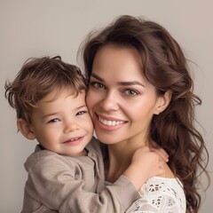 Wall Mural - mother hugs her little son and smiles