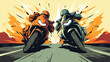 Intense motorcycle duel 2d flat cartoon vactor illustration