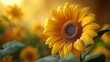 A 3D cute cartoon illustration of a joyful sunflower, presented on a solid yellow background, highlighting its intricate petals and lifelike textures in high-definition clarity