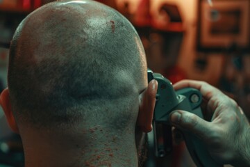 Poster - Bald man holding a video game controller. Perfect for gaming enthusiasts