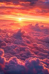 Poster - A stunning view of the sun setting over a cloudy sky. Perfect for nature and weather themed projects