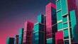 A digital artwork featuring abstract, geometric buildings with bold, vibrant colors, evoking a modern architectural aesthetic.
