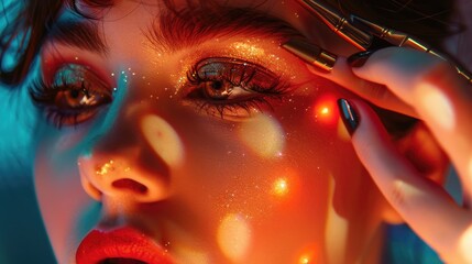 Poster - Close up of a woman with glitter on her eyes, perfect for makeup or beauty concepts