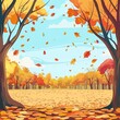 Beautiful autumn landscape. advertising banner. Colorful foliage in the park. Falling leaves. background, generative ai