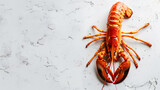 Fototapeta Do akwarium - Top view of roasted lobster on a clean light background. Copy space, aesthetic restaurant template. Generative AI