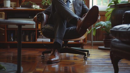 Poster - A man in a suit and tie sitting in a chair. Suitable for business concepts