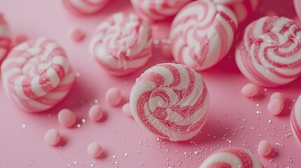 Poster - A close up image of pink and white candies. Perfect for sweet treats concept