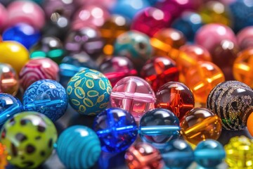 Poster - Close up of various colored beads, ideal for jewelry making projects