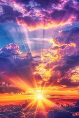 Poster - Sun shining brightly over clouds, suitable for weather or travel concepts