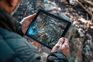Poster - A man holding a tablet computer. Suitable for technology concepts
