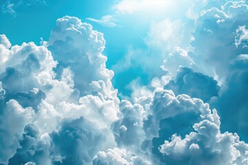 Poster - A commercial airplane soaring through fluffy white clouds. Suitable for travel and transportation concepts