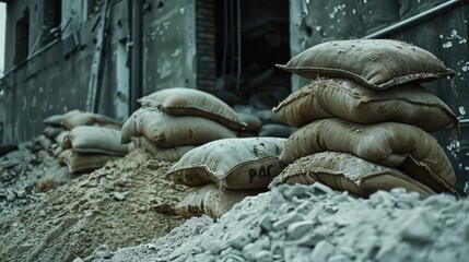 Poster - Sand bags on top of dirt pile, suitable for construction projects