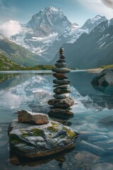 Poster - A pile of rocks on top of a body of water, suitable for various design projects