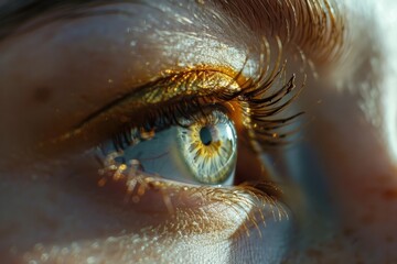 Poster - Close up of a person's eye with gold detailing. Can be used for fashion or beauty concepts