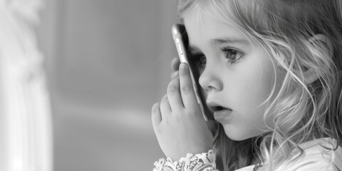 Poster - A young girl chatting on a mobile phone. Suitable for communication concepts