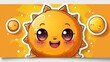 A cute cartoon sticker of a cheerful sun, placed on a solid orange background, representing positivity and brightness