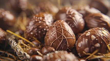 Poster - A pile of chocolates sitting on top of a pile of hay. Great for food and farm-themed designs