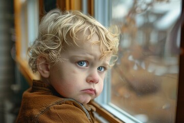 Aufkleber - Young boy gazing outside, suitable for various uses