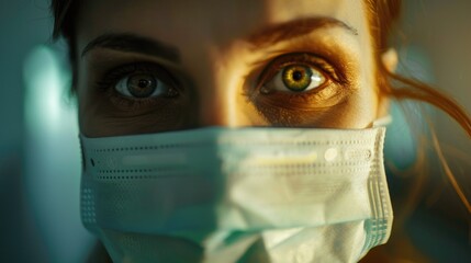 Poster - Close up of a person wearing a face mask, suitable for health and safety concepts