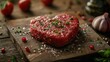 © Fotograf - A heart-shaped steak on a wooden cutting board. Perfect for food and cooking concepts