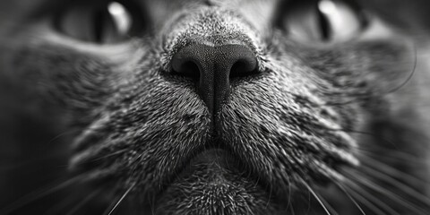 Poster - A close-up black and white photo of a cat's face. Suitable for various design projects