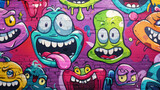 Fototapeta Dinusie - colorful monsters on a brick wall graffiti style